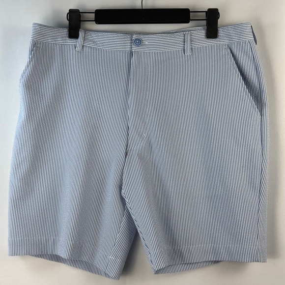 Roundtree & Yorke Performance Mens Seersucker Shorts Blue Striped Size 36 - Picture 1 of 7
